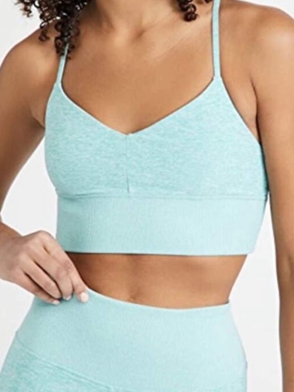 ALO Yoga Lavish Bra In Aqua Strappy Back Sports Bra Small Heather Blue Alosoft